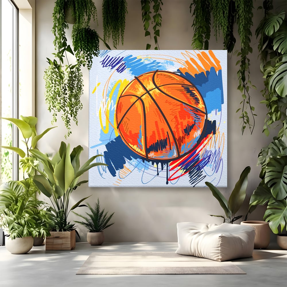 Tablou canvas cu tablou canvas cu minge de baschet, fara rama, pe sasiu de lemn